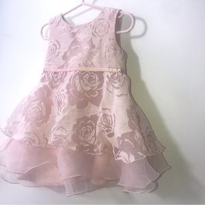 BCBGirls Toddler Girl Dress 24M Pink Roses Ruffled Three‑Tier Ribbon waist line
